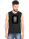 Men's Sleeveless T-Shirt | Regular Fit | 180 GSM Bio-Washed Cotton DTG | Pre-Shrunk, Double Stitched | For Gym & Casual Wear | Personalized | DTG | Modern | Leadership | Confidence | Everyday | Calm - front - Black - mockup 1