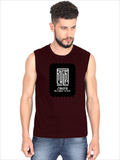 Men's Sleeveless T-Shirt | Regular Fit | 180 GSM Bio-Washed Cotton DTG | Pre-Shrunk, Double Stitched | For Gym & Casual Wear | Personalized | DTG | Modern | Leadership | Confidence | Everyday | Calm - front - Maroon - mockup 1