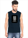 Men's Sleeveless T-Shirt | Regular Fit | 180 GSM Bio-Washed Cotton DTG | Pre-Shrunk, Double Stitched | For Gym & Casual Wear | Personalized | DTG | Modern | Leadership | Confidence | Everyday | Calm - front - Navy Blue - mockup 1
