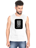 Men's Sleeveless T-Shirt | Regular Fit | 180 GSM Bio-Washed Cotton DTG | Pre-Shrunk, Double Stitched | For Gym & Casual Wear | Personalized | DTG | Modern | Leadership | Confidence | Everyday | Calm - front - White - mockup 1