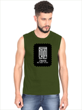Men's Sleeveless T-Shirt | Regular Fit | 180 GSM Bio-Washed Cotton | Pre-Shrunk, Double Stitched | Men | Personalized | DTF | Modern | Leadership | Confidence | Everyday | Calm - front - Olive Green - mockup 1