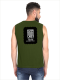 Men's Sleeveless T-Shirt | Regular Fit | 180 GSM Bio-Washed Cotton | Pre-Shrunk, Double Stitched | Men | Personalized | DTF | Modern | Leadership | Confidence | Everyday | Calm - back - Olive Green - mockup 2