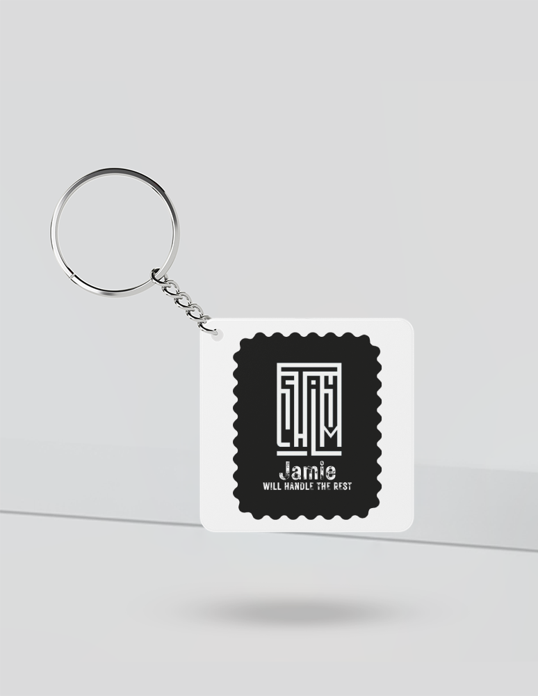 Keychain | Rectangle, Square, Slim Options | Acrylic UV Printed | Fade-Proof, Glossy Finish | Unisex | Personalized | Modern | Leadership | Confidence | Everyday | Calm - front_Square - Square - White - mockup 1