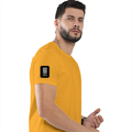 Female Classic Crew T-Shirt | Women's Regular Fit | 180 GSM Bio-Washed Cotton | Double Stitched, Pre-Shrunk | Personalized | DTG | Modern | Leadership | Confidence | Everyday | Calm - right sleeve - Golden Yellow - mockup 6