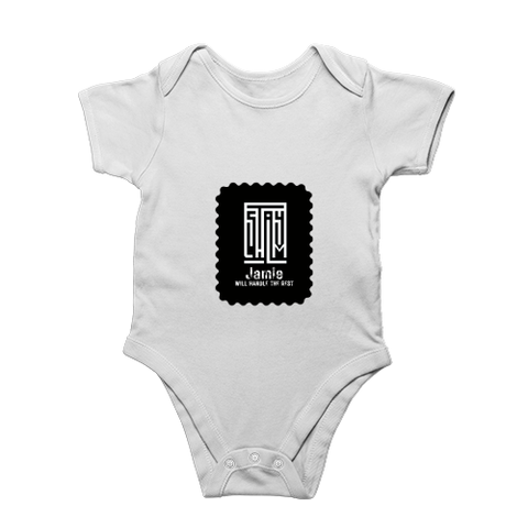 Baby Romper | 0-12 Months Regular Fit | 180 GSM Bio-Washed Cotton Blend | Double Stitched, Pre-Shrunk | Unisex | Personalized | DTF | Modern | Leadership | Confidence | Everyday | Calm - front - White - mockup 1