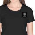 Women's Classic Crew T-Shirt | Regular Fit | 180 GSM Bio-Washed Cotton | DTF Print Ready | Double Stitched, Pre-Shrunk | Personalized | DTF | Modern | Leadership | Confidence | Everyday | Calm - left pocket - Black - mockup 3
