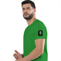 Men's Classic Crew T-Shirt | Regular Fit | 180 GSM Bio-Washed Cotton | DTF Print Ready | Pre-Shrunk, Durable | Personalized | DTF | Modern | Leadership | Confidence | Everyday | Calm - left sleeve - Flag Green - mockup 5