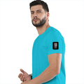 Men's Classic Crew T-Shirt | Regular Fit | 180 GSM Bio-Washed Cotton | DTF Print Ready | Pre-Shrunk, Durable | Personalized | DTF | Modern | Leadership | Confidence | Everyday | Calm - left sleeve - SkyBlue - mockup 5