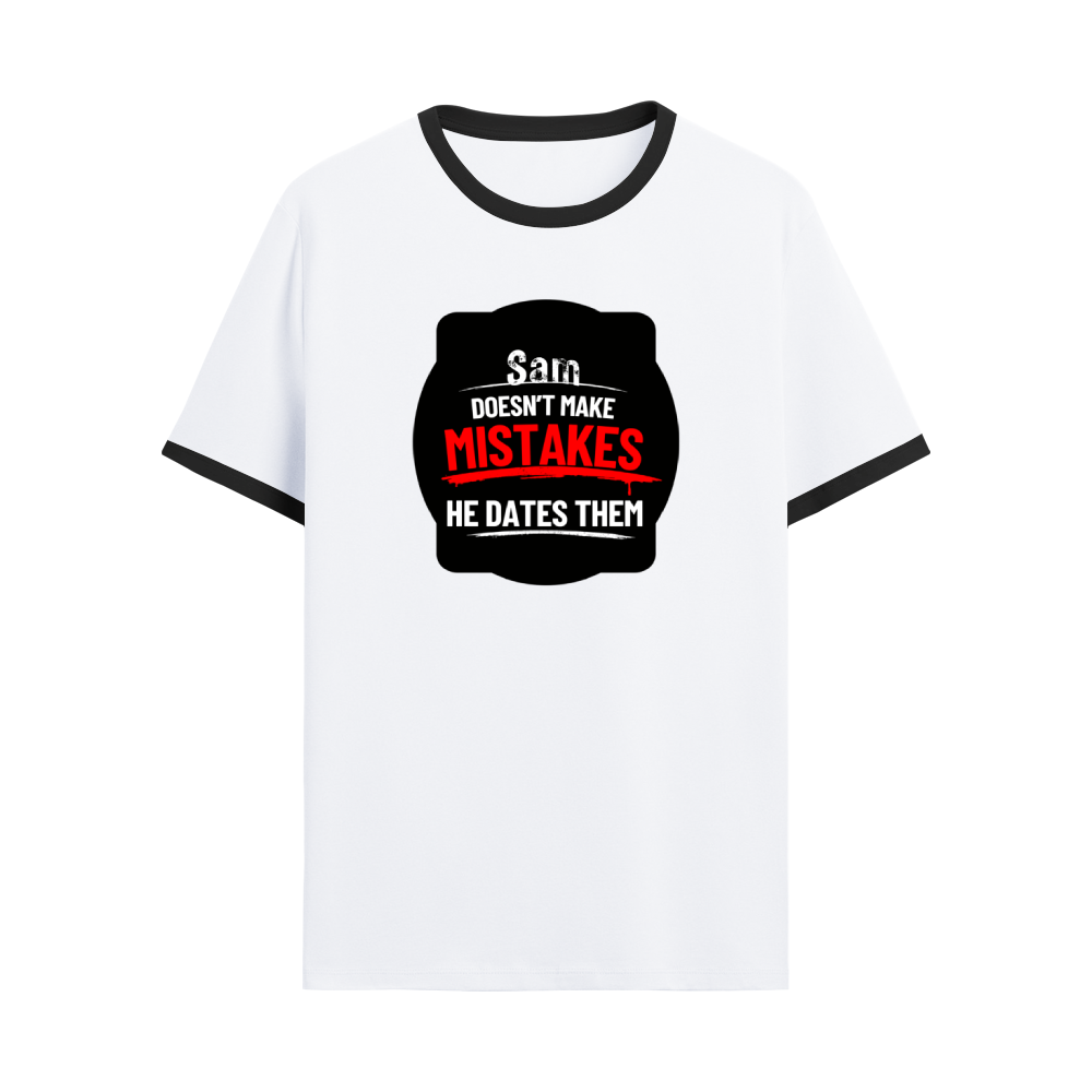 Ringer T-shirt | Unisex | DTG Print | Contrast Trim | Men's, Women's | Personalized | DTG | Bold Typography | Humor | Relationships | Casual | Amusing - front - Black White - mockup 1