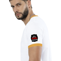 Ringer T-shirt | Unisex | DTG Print | Contrast Trim | Men's, Women's | Personalized | DTG | Bold Typography | Humor | Relationships | Casual | Amusing - left sleeve - Mustard yellow off white - mockup 5