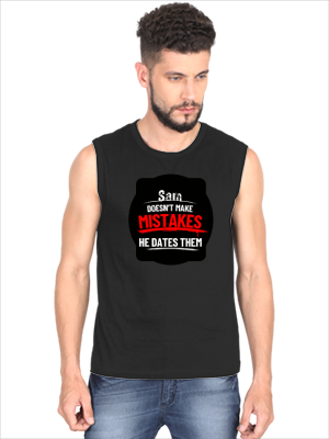 Men's Sleeveless T-Shirt | Regular Fit | 180 GSM Bio-Washed Cotton DTG | Pre-Shrunk, Double Stitched | For Gym & Casual Wear | Personalized | DTG | Bold Typography | Humor | Relationships | Casual | Amusing - front - Black - mockup 1