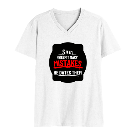 Men's V-Neck T-Shirt | Regular Fit | 180 GSM Bio-Washed Cotton | DTG Print | Durable | Personalized | DTG | Bold Typography | Humor | Relationships | Casual | Amusing - front - White - mockup 1