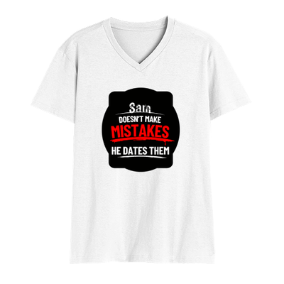 Men's V-Neck T-Shirt | Regular Fit | 180 GSM Bio-Washed Cotton | DTG Print | Durable | Personalized | DTG | Bold Typography | Humor | Relationships | Casual | Amusing - front - White - mockup 1
