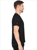 Men's V-Neck T-Shirt | Regular Fit | 180 GSM Bio-Washed Cotton | DTG Print | Durable | Personalized | DTG | Bold Typography | Humor | Relationships | Casual | Amusing - left sleeve - Black - mockup 5