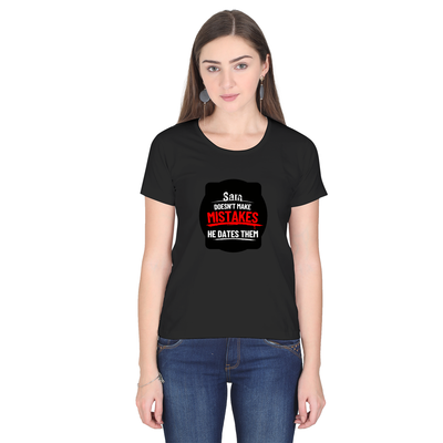 Women's Classic Crew T-Shirt | Regular Fit | 180 GSM Bio-Washed Cotton | DTF Print Ready | Double Stitched, Pre-Shrunk | Personalized | DTF | Bold Typography | Humor | Relationships | Casual | Amusing - front - Black - mockup 1