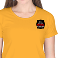 Women's Classic Crew T-Shirt | Regular Fit | 180 GSM Bio-Washed Cotton | DTF Print Ready | Double Stitched, Pre-Shrunk | Personalized | DTF | Bold Typography | Humor | Relationships | Casual | Amusing - left pocket - Golden Yellow - mockup 3