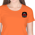 Women's Classic Crew T-Shirt | Regular Fit | 180 GSM Bio-Washed Cotton | DTF Print Ready | Double Stitched, Pre-Shrunk | Personalized | DTF | Bold Typography | Humor | Relationships | Casual | Amusing - left pocket - Orange - mockup 3