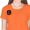 Women's Classic Crew T-Shirt | Regular Fit | 180 GSM Bio-Washed Cotton | DTF Print Ready | Double Stitched, Pre-Shrunk | Personalized | DTF | Bold Typography | Humor | Relationships | Casual | Amusing - right pocket - Orange - mockup 4