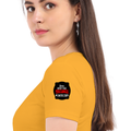 Women's Classic Crew T-Shirt | Regular Fit | 180 GSM Bio-Washed Cotton | DTF Print Ready | Double Stitched, Pre-Shrunk | Personalized | DTF | Bold Typography | Humor | Relationships | Casual | Amusing - left sleeve - Golden Yellow - mockup 5