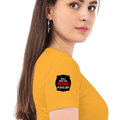 Women's Classic Crew T-Shirt | Regular Fit | 180 GSM Bio-Washed Cotton | DTF Print Ready | Double Stitched, Pre-Shrunk | Personalized | DTF | Bold Typography | Humor | Relationships | Casual | Amusing - right sleeve - Golden Yellow - mockup 6