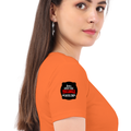 Women's Classic Crew T-Shirt | Regular Fit | 180 GSM Bio-Washed Cotton | DTF Print Ready | Double Stitched, Pre-Shrunk | Personalized | DTF | Bold Typography | Humor | Relationships | Casual | Amusing - right sleeve - Orange - mockup 6