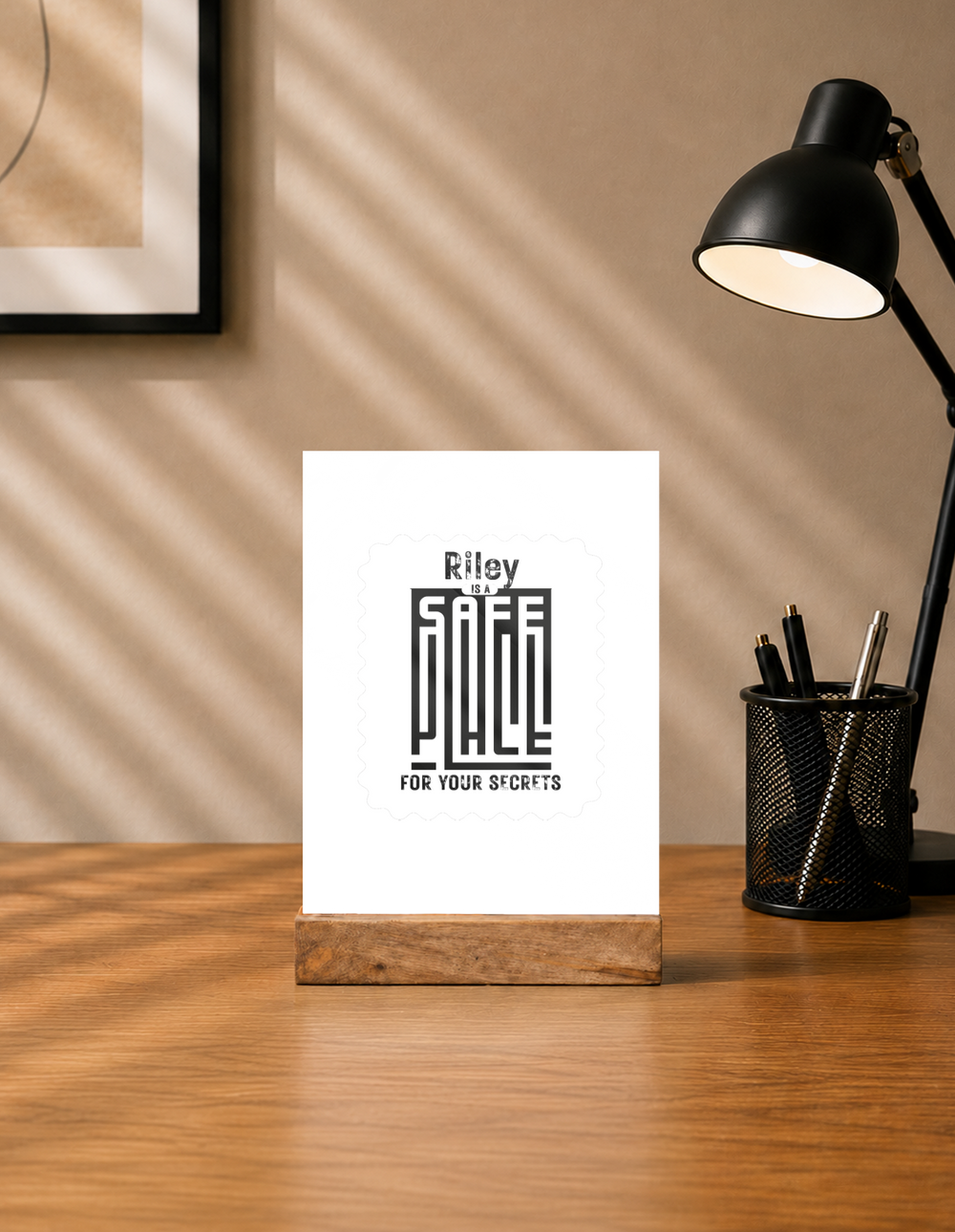 Acrylic Photo Frame | 5x7 Tabletop Display | UV Printed Acrylic & Wood Stand | Personalized Gift & Home Decor | Personalized | Typography-focused | Trust | Friendship | Reassuring - front - mockup 1