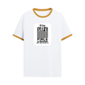 Ringer T-shirt | Unisex | DTG Print | Contrast Trim | Men's, Women's | Personalized | DTG | Typography-focused | Trust | Friendship | Reassuring - front - Mustard yellow off white - mockup 1
