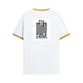 Ringer T-shirt | Unisex | DTG Print | Contrast Trim | Men's, Women's | Personalized | DTG | Typography-focused | Trust | Friendship | Reassuring - back - Mustard yellow off white - mockup 2