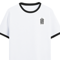 Ringer T-shirt | Unisex | DTG Print | Contrast Trim | Men's, Women's | Personalized | DTG | Typography-focused | Trust | Friendship | Reassuring - left pocket - Black White - mockup 3