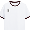 Ringer T-shirt | Unisex | DTG Print | Contrast Trim | Men's, Women's | Personalized | DTG | Typography-focused | Trust | Friendship | Reassuring - right pocket - Maroon off white - mockup 4