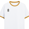 Ringer T-shirt | Unisex | DTG Print | Contrast Trim | Men's, Women's | Personalized | DTG | Typography-focused | Trust | Friendship | Reassuring - right pocket - Mustard yellow off white - mockup 4
