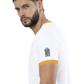 Ringer T-shirt | Unisex | DTG Print | Contrast Trim | Men's, Women's | Personalized | DTG | Typography-focused | Trust | Friendship | Reassuring - left sleeve - Mustard yellow off white - mockup 5
