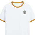 Ringer T-shirt | Unisex Regular Fit | 100% Cotton DTF/DTG | Contrast Rib Neck Bio Washed Pre-Shrunk | Adults | Personalized | DTF | Typography-focused | Trust | Friendship | Reassuring - left pocket - Mustard yellow off white - mockup 3