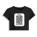 Female Baby Tee | Cropped Fit, Gen Z | 95% Cotton 5% Spandex, DTG | Stretchable, Breathable, Pre-Shrunk | Women | Personalized | DTG | Typography-focused | Trust | Friendship | Reassuring - front - Black - mockup 1