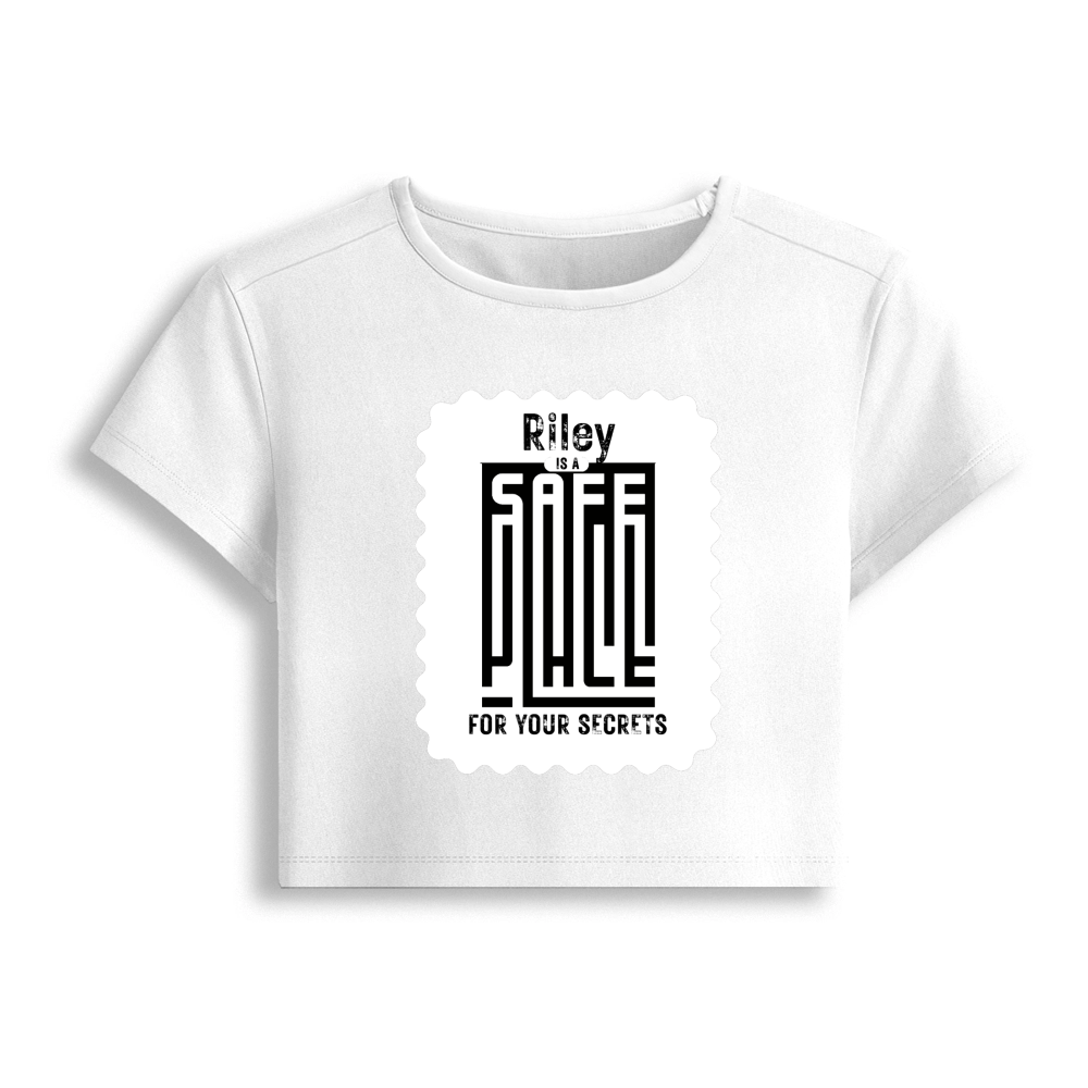 Female Baby Tee | Cropped Fit, Gen Z | 95% Cotton 5% Spandex, DTG | Stretchable, Breathable, Pre-Shrunk | Women | Personalized | DTG | Typography-focused | Trust | Friendship | Reassuring - front - White - mockup 1