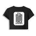 Female Baby Tee | Cropped Fit, Gen Z | 95% Cotton 5% Spandex, DTG | Stretchable, Breathable, Pre-Shrunk | Women | Personalized | DTG | Typography-focused | Trust | Friendship | Reassuring - back - Black - mockup 2