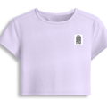 Female Baby Tee | Cropped Fit, Gen Z | 95% Cotton 5% Spandex, DTG | Stretchable, Breathable, Pre-Shrunk | Women | Personalized | DTG | Typography-focused | Trust | Friendship | Reassuring - left pocket - Lavender - mockup 3