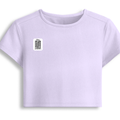 Female Baby Tee | Cropped Fit, Gen Z | 95% Cotton 5% Spandex, DTG | Stretchable, Breathable, Pre-Shrunk | Women | Personalized | DTG | Typography-focused | Trust | Friendship | Reassuring - right pocket - Lavender - mockup 4