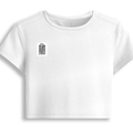 Female Baby Tee | Cropped Fit, Gen Z | 95% Cotton 5% Spandex, DTG | Stretchable, Breathable, Pre-Shrunk | Women | Personalized | DTG | Typography-focused | Trust | Friendship | Reassuring - right pocket - White - mockup 4