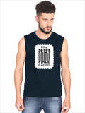 Men's Sleeveless T-Shirt | Regular Fit | 180 GSM Bio-Washed Cotton DTG | Pre-Shrunk, Double Stitched | For Gym & Casual Wear | Personalized | DTG | Typography-focused | Trust | Friendship | Reassuring - front - Navy Blue - mockup 1