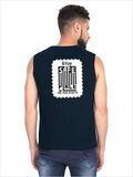 Men's Sleeveless T-Shirt | Regular Fit | 180 GSM Bio-Washed Cotton DTG | Pre-Shrunk, Double Stitched | For Gym & Casual Wear | Personalized | DTG | Typography-focused | Trust | Friendship | Reassuring - back - Navy Blue - mockup 2
