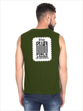 Men's Sleeveless T-Shirt | Regular Fit | 180 GSM Bio-Washed Cotton DTG | Pre-Shrunk, Double Stitched | For Gym & Casual Wear | Personalized | DTG | Typography-focused | Trust | Friendship | Reassuring - back - Olive Green - mockup 2