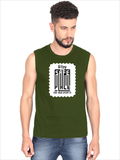 Men's Sleeveless T-Shirt | Regular Fit | 180 GSM Bio-Washed Cotton | Pre-Shrunk, Double Stitched | Men | Personalized | DTF | Typography-focused | Trust | Friendship | Reassuring - front - Olive Green - mockup 1