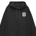 Oversized Hoodie | Unisex Relaxed Fit | 400 GSM Cotton Blend | DTG Printed | Drop Shoulder, Pre-Shrunk | Adults | Personalized | DTG | Typography-focused | Trust | Friendship | Reassuring - left pocket - Black - mockup 3