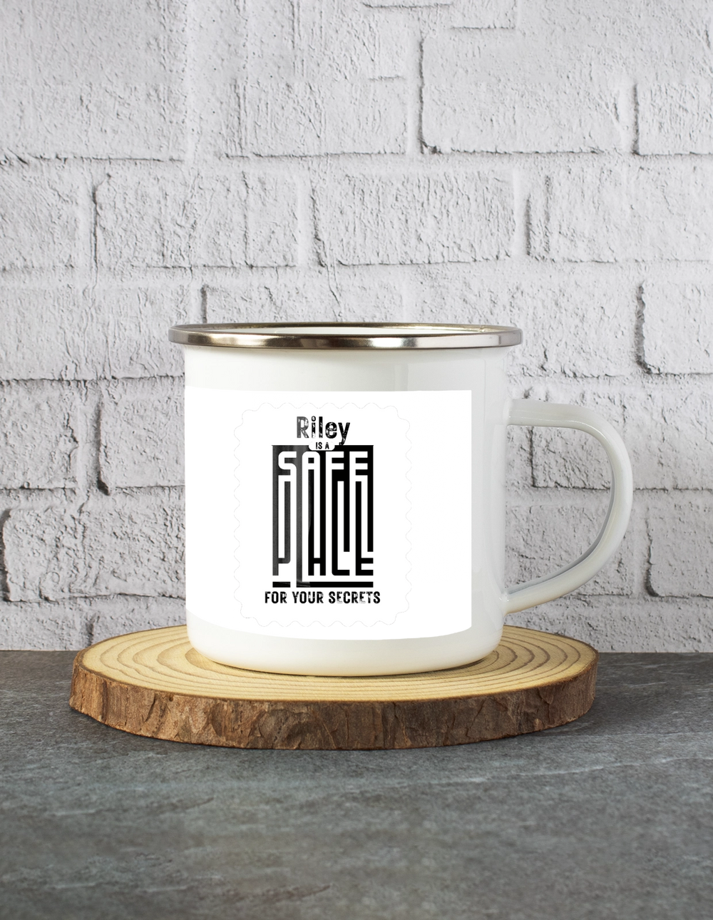 White Enamel Mugs | 11 Oz | Enamel Coated Stainless Steel | Dishwasher Safe, Shatterproof | Unisex | Personalized | Typography-focused | Trust | Friendship | Reassuring - front - mockup 1