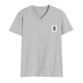 Men's V-Neck T-Shirt | Regular Fit | 180 GSM Bio-Washed Cotton | DTG Print | Durable | Personalized | DTG | Typography-focused | Trust | Friendship | Reassuring - left pocket - Grey Melange - mockup 3