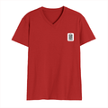 Men's V-Neck T-Shirt | Regular Fit | 180 GSM Bio-Washed Cotton | DTG Print | Durable | Personalized | DTG | Typography-focused | Trust | Friendship | Reassuring - left pocket - Red - mockup 3