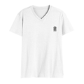 Male V Neck T-Shirt | Regular Fit | 180 GSM Bio-Washed Cotton | DTF Print | Double Stitched, Pre-Shrunk | Men | Personalized | DTF | Typography-focused | Trust | Friendship | Reassuring - left pocket - White - mockup 3