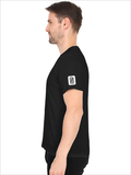 Male V Neck T-Shirt | Regular Fit | 180 GSM Bio-Washed Cotton | DTF Print | Double Stitched, Pre-Shrunk | Men | Personalized | DTF | Typography-focused | Trust | Friendship | Reassuring - right sleeve - Black - mockup 6