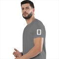 Female Classic Crew T-Shirt | Women's Regular Fit | 180 GSM Bio-Washed Cotton | Double Stitched, Pre-Shrunk | Personalized | DTG | Typography-focused | Trust | Friendship | Reassuring - left sleeve - Charcoal Melange - mockup 5